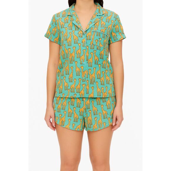 MeUndies Women’s Pajama Set Giraffe Print Button Up Top & Shorts Size M - Picture 1 of 7